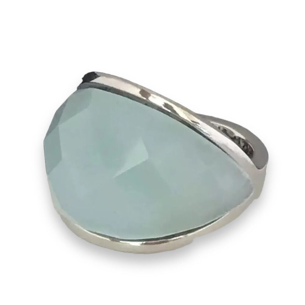 New Statement Ring Silver Tone Faceted Aqua Colored Stone - 4N